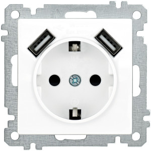 Розетка 16А с 2 USB А+А механизм Белый, /ATN000130/