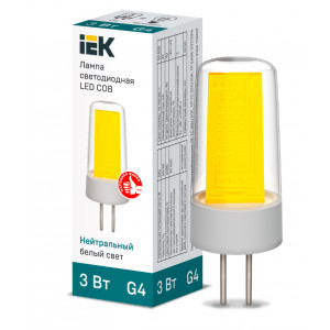 Лампа светодиодная COB капсула 3Вт 230В 4000К керамика G4 IEK
