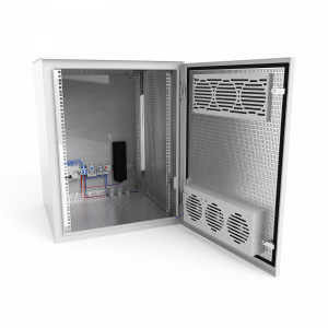 Шкаф настенный климатический NTSS WT 6U (ШхВхГ) 600x400x500 мм, 4 профиля 19, с обогревом 100W и вентиляцией, IP55, серый RAL 7035